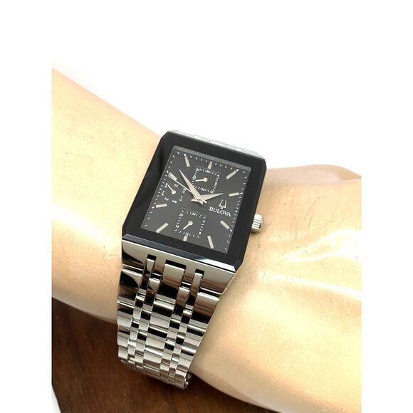 Bulova Men's Watch 96C150 Quartz Tank Black Dial Silver Stainless Steel 31x45mm - Picture 6 of 14